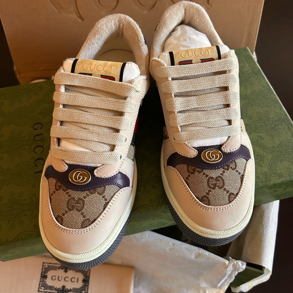 Gucci Kids Cream and Brown Sneakers